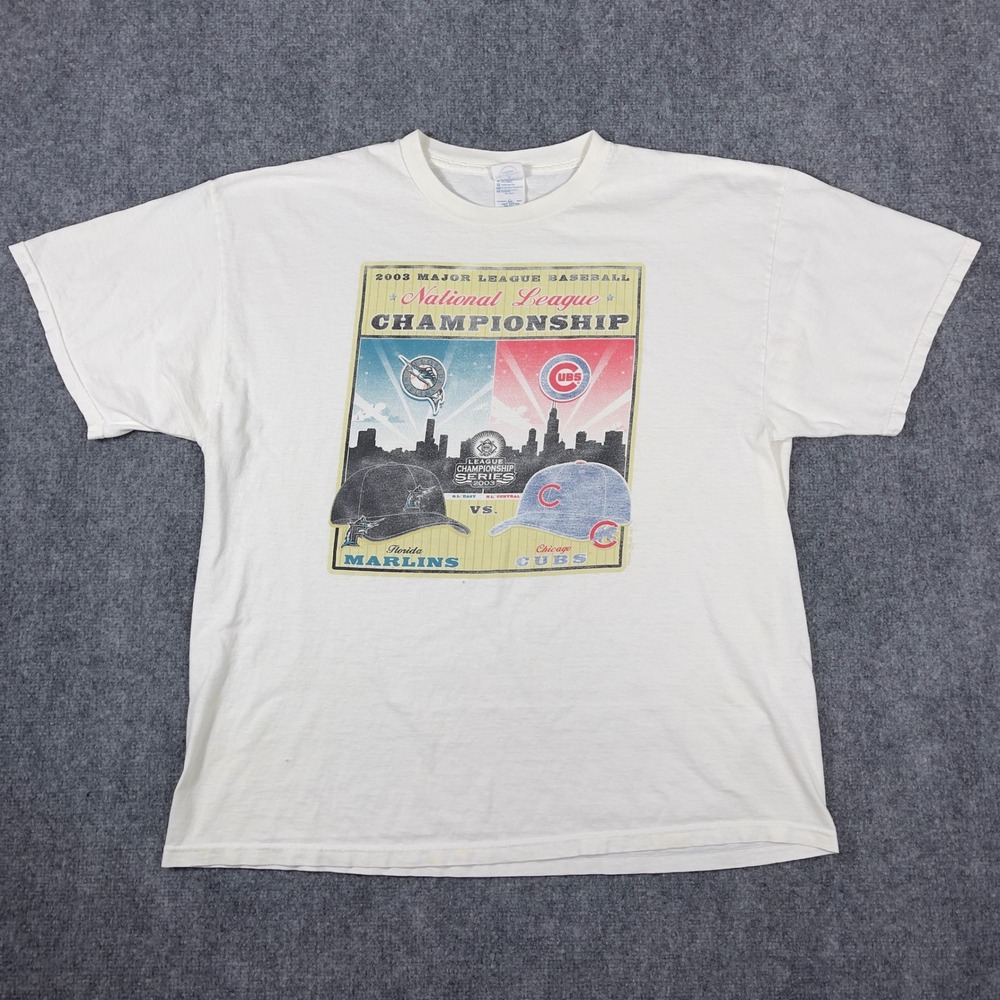 Vintage NLCS Marlins vs Cubs 2003 MLB T-Shirt Mens 2XL White Graphic